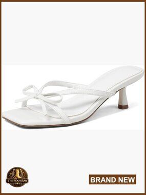 Bow Kitten Heels Square Open Toe Slip On Mule Sandals Dress Shoes for Party